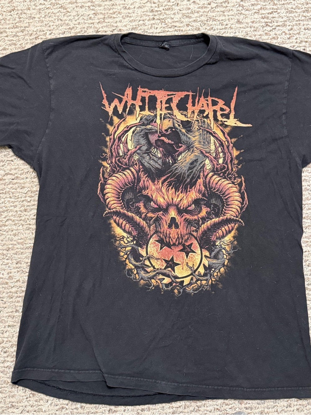 Whitechapel Black Graphic Band Tee with Fiery Skull
